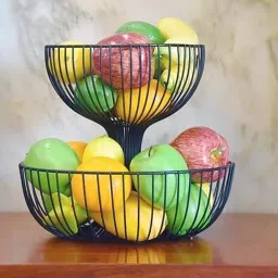 Double Layer Fruit Basket Stand for Storing & Organizing Vegetables Stainless Steel, Iron Fruit & Vegetable Basket-image-27