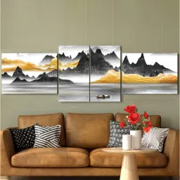 art street Stretched Canvas Painting Lake View Golden Black Mountain For Home Decor-picture-3