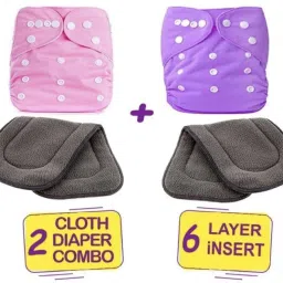 All New Solid Multicolour Reusable Washable Daily Use Cloth Button Diaper Nappy With Black Insert For Infants Baby New Born To 2 Year (2 Diaper +2 Insert)-4