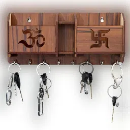 Wooden OM & Swastik Design Key Holder for Wall I Mobile and Key Holder I Office Wall I Living Room I Guest Room I Bedroom I Key Hooks I Key Hanger I Key & Mobile Stand Wood Key Holder-image-60