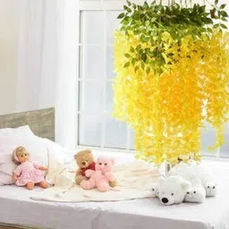 well art gallery Artificial Flower Vine Hanging for Wedding home Outdoor outdoor Wall Decoration Yellow Westeria Artificial Flower-picture-25