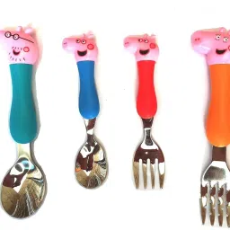 Cute Cartoon Fork and Spoon Set for Kids | Stainless Steel Spoon & Fork Set for Baby Stainless Steel, Plastic Cutlery Set-30