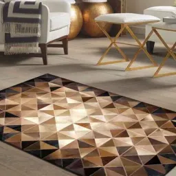 dazzhome Brown Hair On Leather Geometrical Hand Woven 3ftX5ft Carpet-picture-40