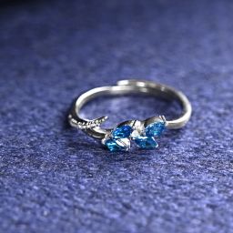 Tonje Blue Leaf Sterling Silver Cubic Zirconia Platinum Plated Ring-image-25