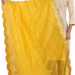 Silk Blend Embroidered Yellow Women Dupatta-picture-21