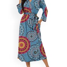 XPIOX Women Printed Satin V-Neck Bathrobe-29