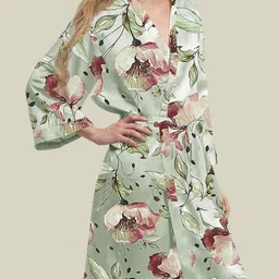XPIOX Women Printed Robe With Belt-image-5