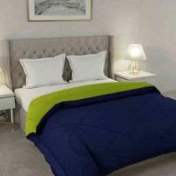 jaipur fabric Navy Blue and Green Cotton Solid 250 GSM Double Bed Reversible Comforter-picture-42
