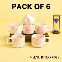 Pack of 6 Ceramic Premium Red Marble Design Tea Cup Pack Of 6-image-26
