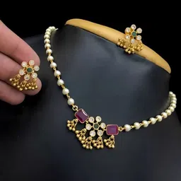 brado jewellery Brass Gold-plated Gold, Green, Maroon Jewel Set-picture-44