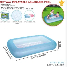 intelligent Rectangular (IND*74) inflatable pool, 165 x 104 x 25 cm with Free Pump Inflatable Swimming Pool image 3