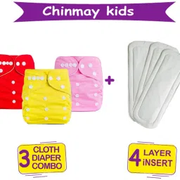 Combo of Quirk Reusable Baby Washable Cloth Diaper Nappy with Multi Layered Micro- Fibre Baby Insert Pads(Set of 3) (Multi- Colour)-image-26