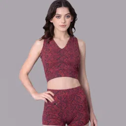 V Neck Sleeveless Maroon and Black Printed Swim Set for women & Girls Printed Women Swim-dress Maroon Swimsuit-image-33