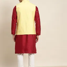 SOJANYA Men Maroon Embroidered Mirror Work Kurta with Pyjamas With Nehru Jacket image 5