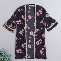 The Magic Wand Girls Printed Lace Detailing Shrug-image-94
