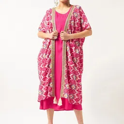 Pannkh Women Ikat Printed Open Front Shrug With Embellished-1