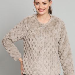 BROOWL Self Design Open Front Woollen Crop Shrug-35