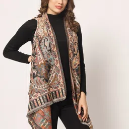 Zamour Ethnic Motifs Self Design Longline High Low Acrylic Shrug-13