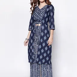 Sera Women Printed Ethnic Longline Cotton Indigo Shrug-14