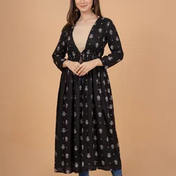DAEVISH Ethnic Motif Printed Longline Tie-Up Shrug-35