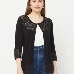 Espresso Women Black Lace Panel Front Open Shrug-57