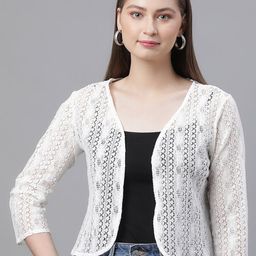 UnaOne Self Design Open Front Pure Cotton Shrug-44