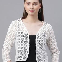 UnaOne Self Design Open Front Pure Cotton Shrug-43
