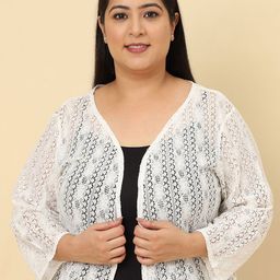 UnaOne Plus Size Self Design Cotton Open Front Shrug-18