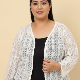 UnaOne Plus Size Self Design Cotton Open Front Shrug-5