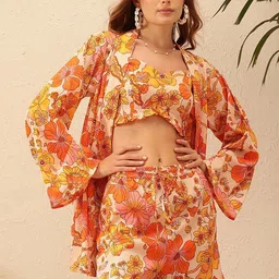 STREET 9 Floral Printed Sleeveless Top With Shorts & Shrug-image-81