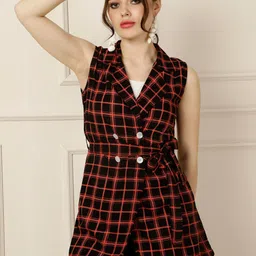 DAEVISH Women Checked Lapel Shrug-26