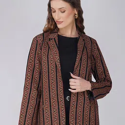 Vastraa Fusion Printed Comfort Fit Pure Cotton Single-Breasted Blazer-19