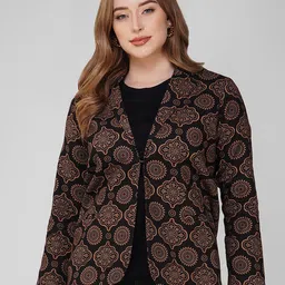 Vastraa Fusion Printed Comfort Fit Pure Cotton Single-Breasted Blazer-image-6