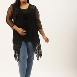 Rute Women Plus Size Black Longline Lace Shrug-image-17
