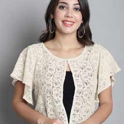 Dressitude Self Design Sheer Cotton Open Front Shrug-11
