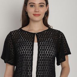 Dressitude Self Design Flared Sleeves Cotton Lace Crop Open Front Shrug-33