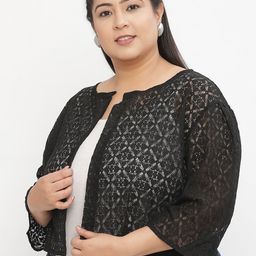 UnaOne Women Self Design Open Front Shrug-12