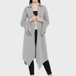Hypernation Women Grey Melange Longline Shrug-image-83