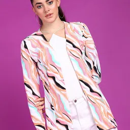 Popwings Women Abstract Printed Longline Shrug-13