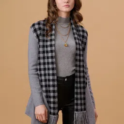 Gipsy Shawl Lapel Longline Checked Acrylic Shrug-10