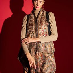 Zamour Woven Design Longline Cape Shrug-5