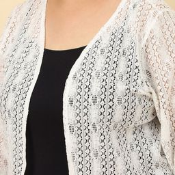 UnaOne Plus Size Self Design Cotton Open Front Shrug image 5