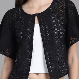 Dressitude Self Design Sheer Cotton Open Front Shrug image 2