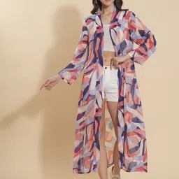 Murcia Abstract Printed Longline Open Front Shrug image 3