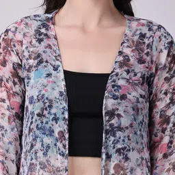 SCORPIUS Printed Chiffon Open Front Longline Shrug image 2