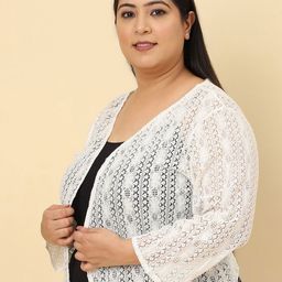 UnaOne Plus Size Self Design Cotton Open Front Shrug image 3