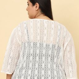 UnaOne Plus Size Self Design Cotton Open Front Shrug image 3