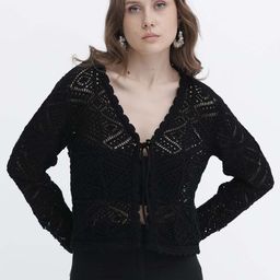 RAREISM Women Tie Up Neck Crop Sheer Shrug-15