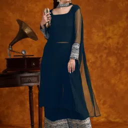 Women Georgette Kurta Palazzo Dupatta Set-image-29