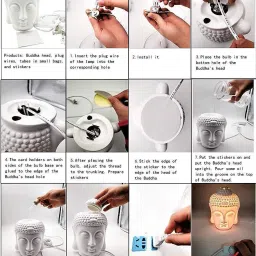 PEEPRESION A-Ceramic Electric Buddha Head Diffuser With 3_Fragrance Scented Oil (10Ml Each) Home, Office, Temple, Etc Diffuser image 4